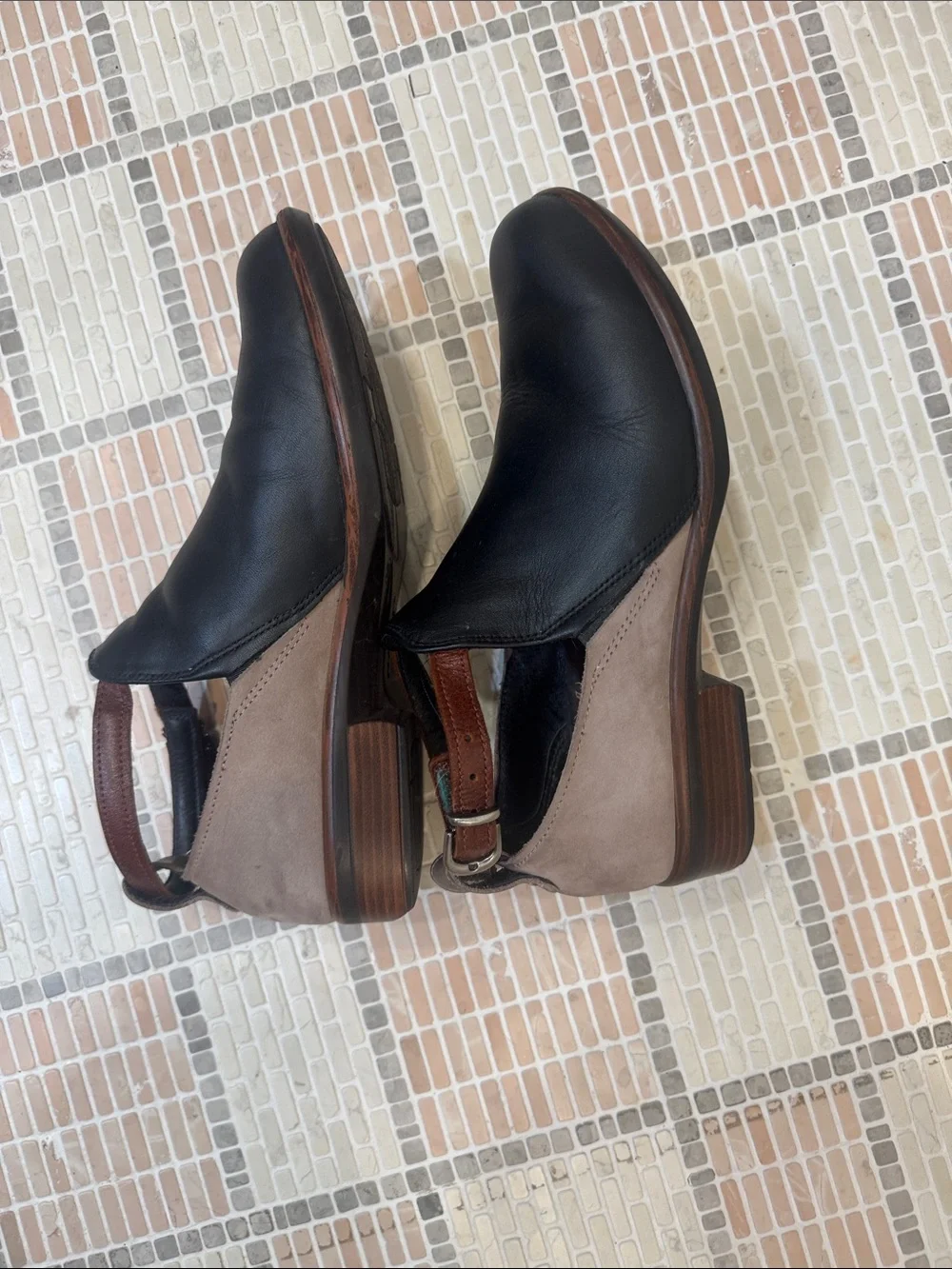 Naot Black and Brown Leather Ankle Booties